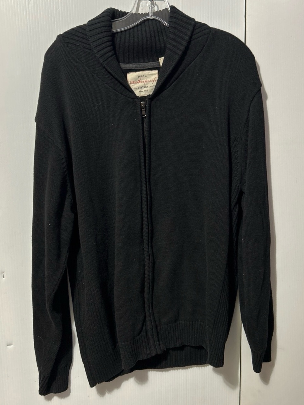 Weatherproof Black Zip Shawl-Collar Cardigan Sweater